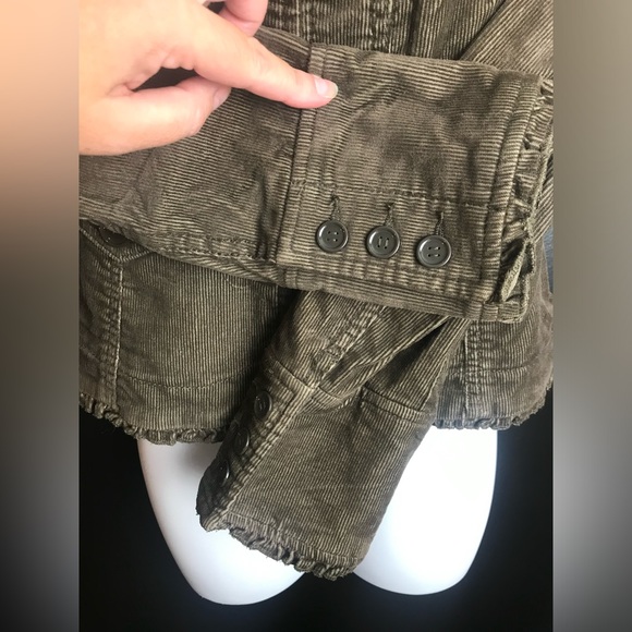 Anthro CIDRA Corduroy Military Jacket Coat Blazer Brown Ruffle Puff Shoulder - Picture 5 of 11